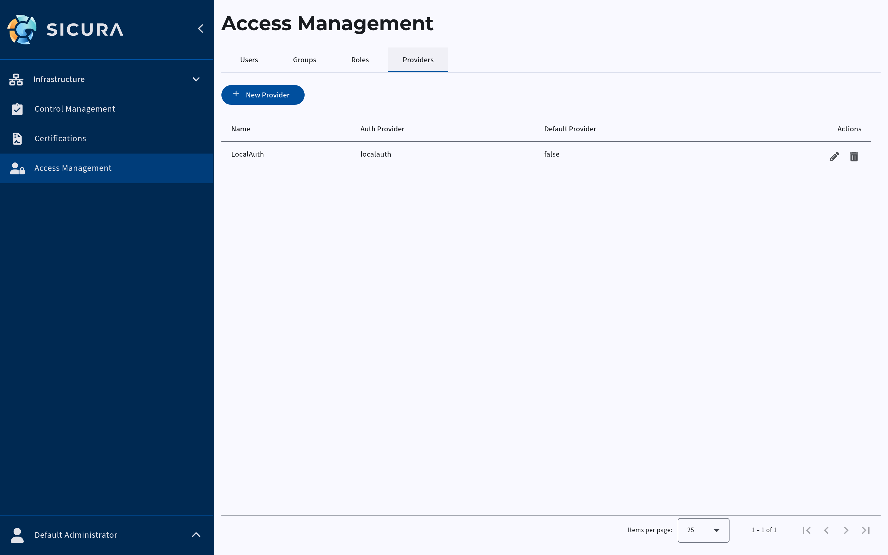 Providers tab listing configured authentication providers