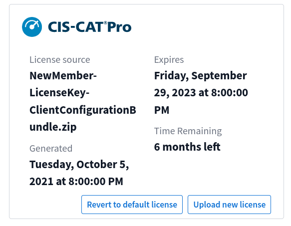 Revert to default license button on the CIS license card