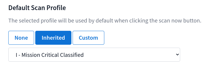 Default scan profile options for an endpoint