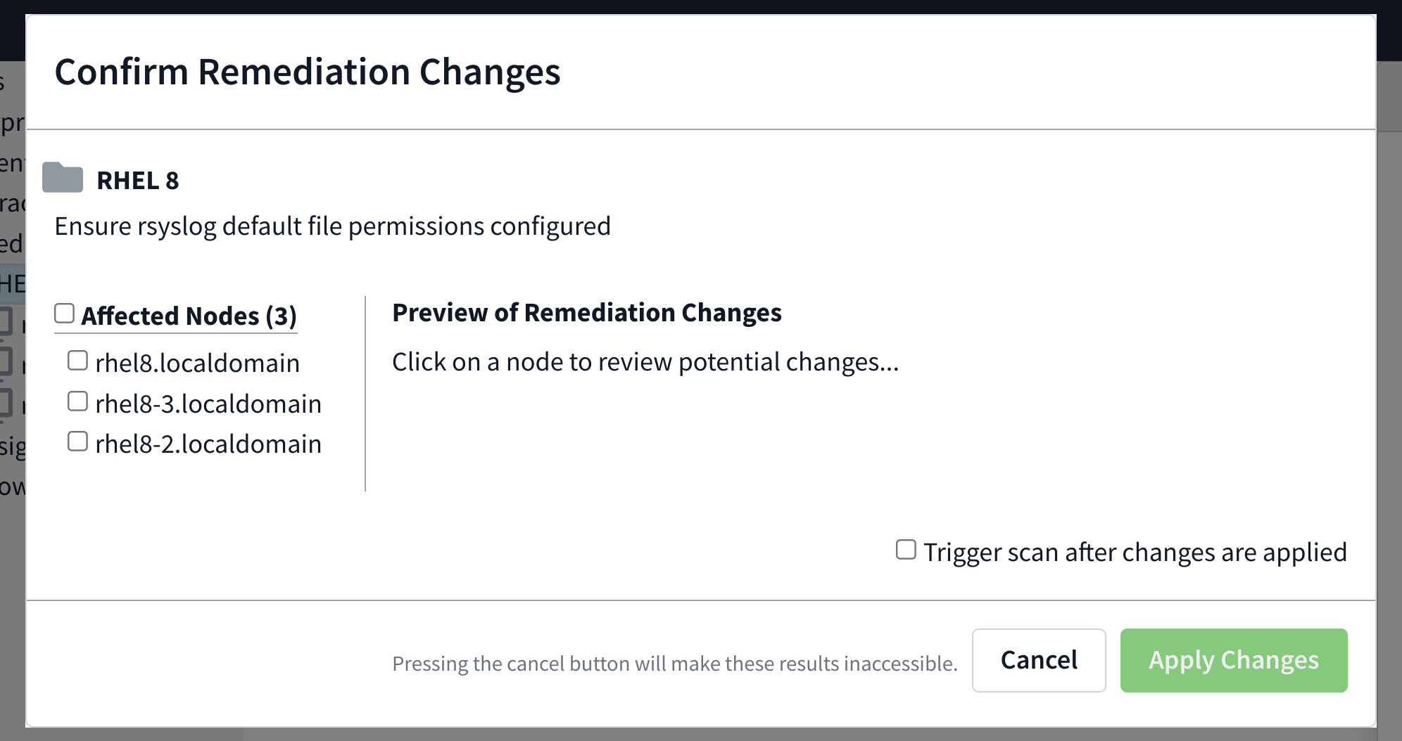 Selecting checks to remediate across multiple nodes in a folder