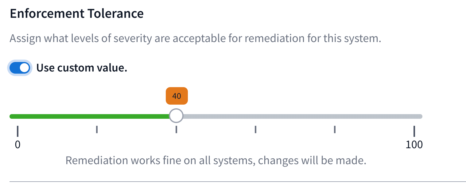 Enforcement Tolerance setting with the Use custom value switch enabled