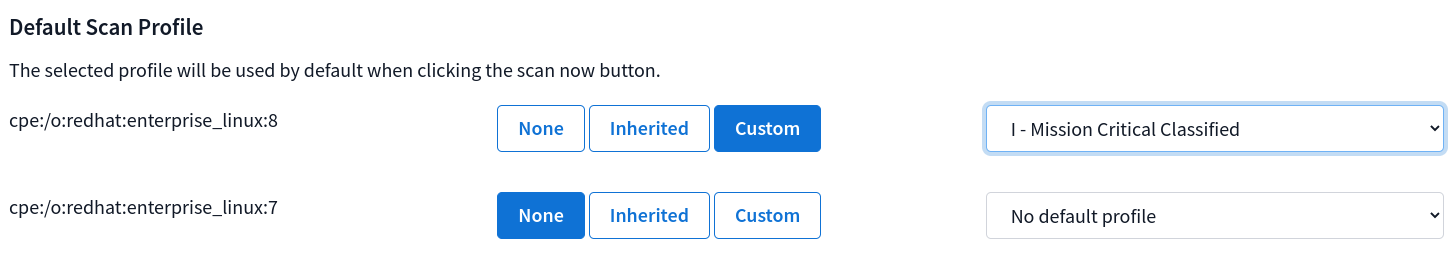 Default scan profile settings for a folder by platform type