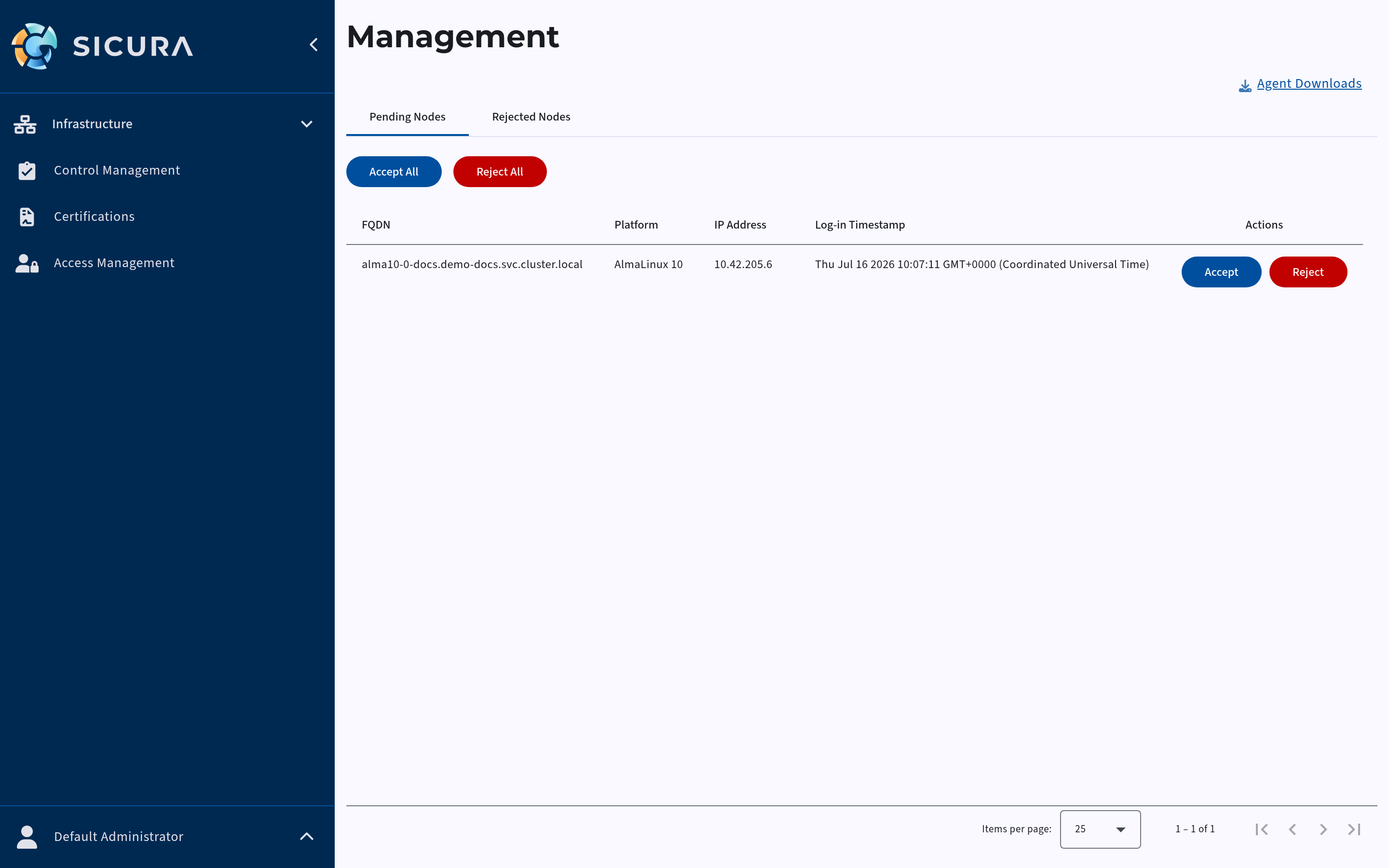 Pending node with Accept and Reject buttons