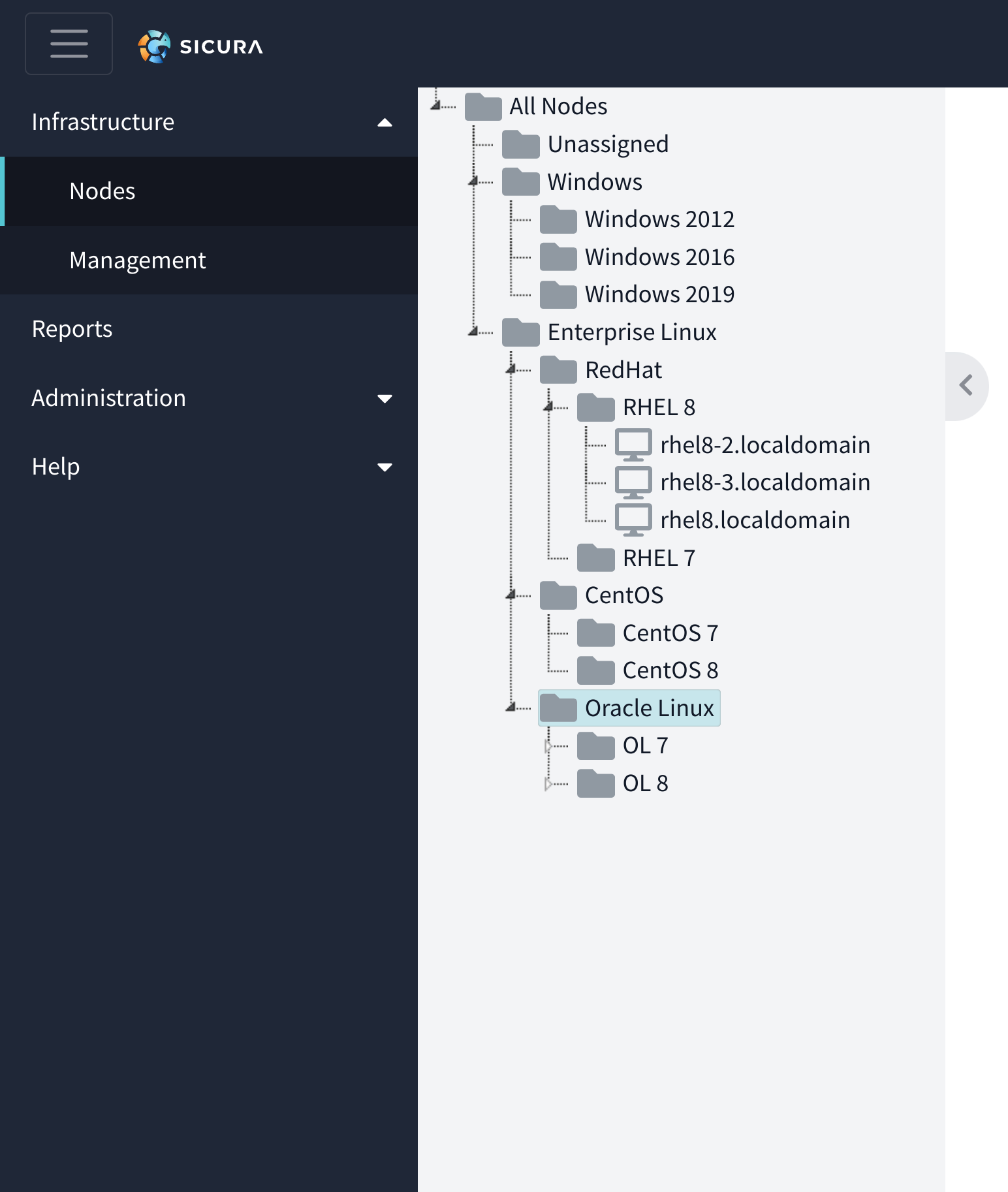 Node tree showing organized infrastructure hierarchy