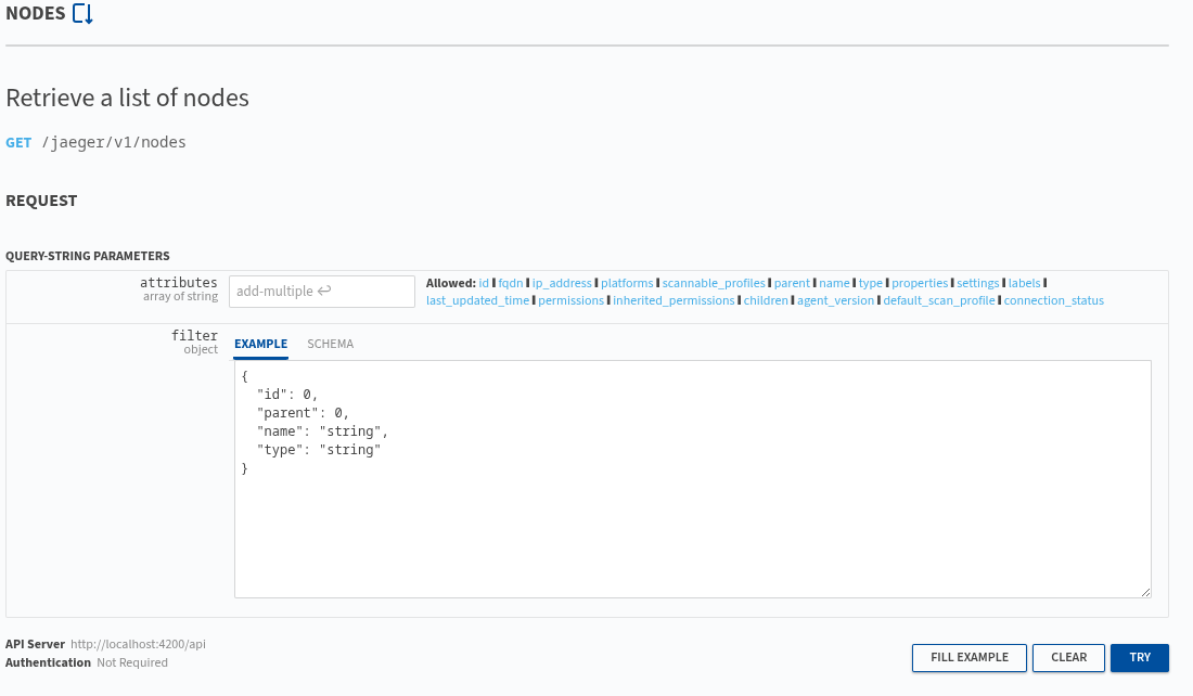 The collection GET operation, showing the attributes and filter parameters
