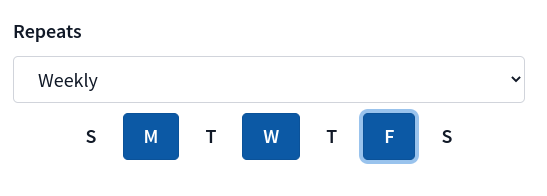 Weekly repeat option with day-of-week selection