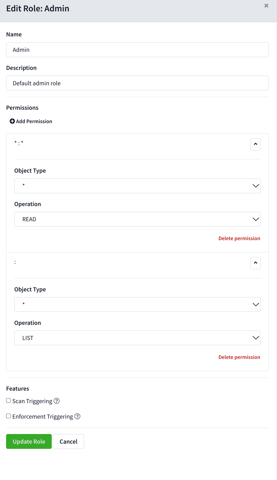 Edit Role drawer for adding or removing permissions