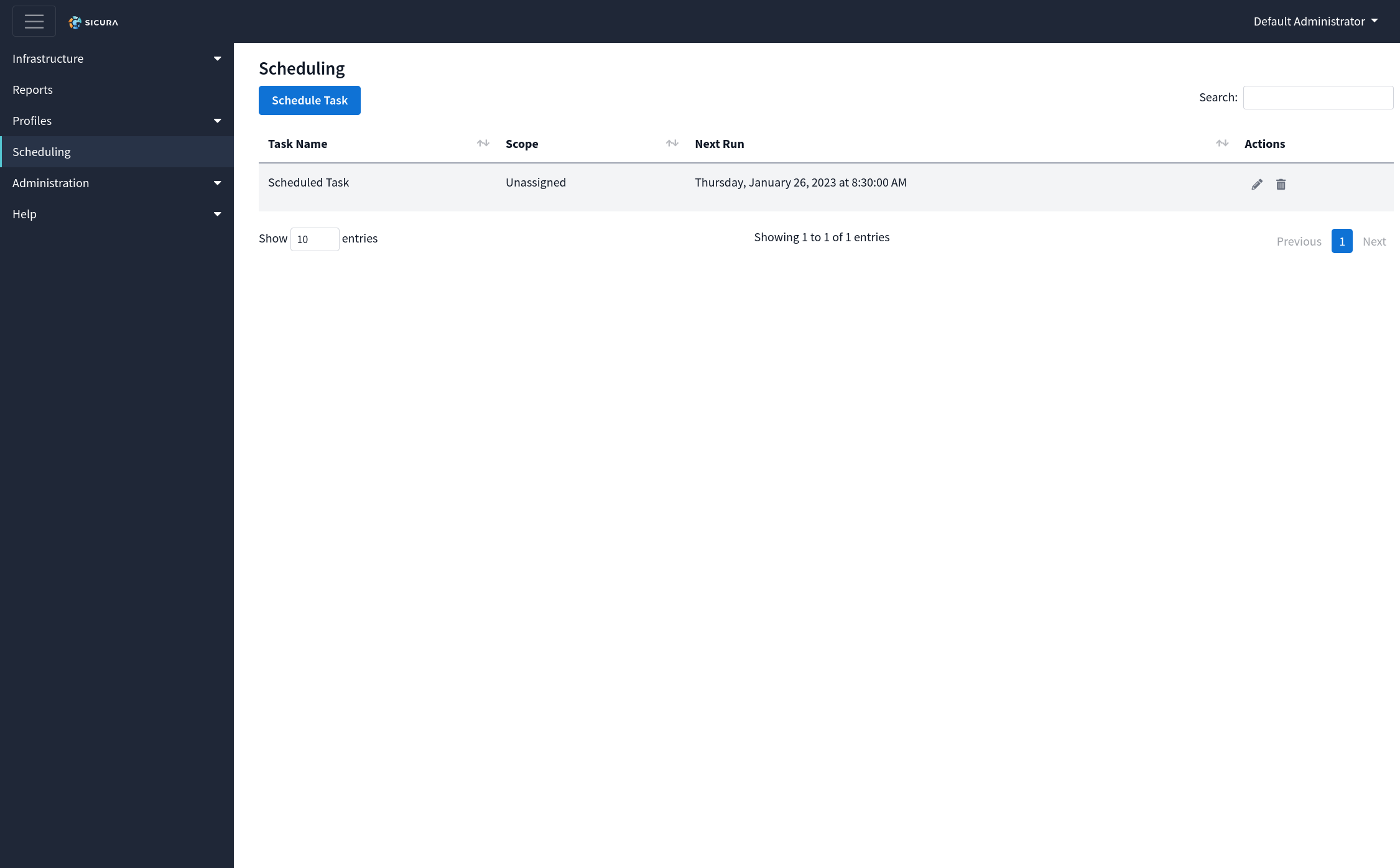 Scheduling page listing repeat scheduled tasks